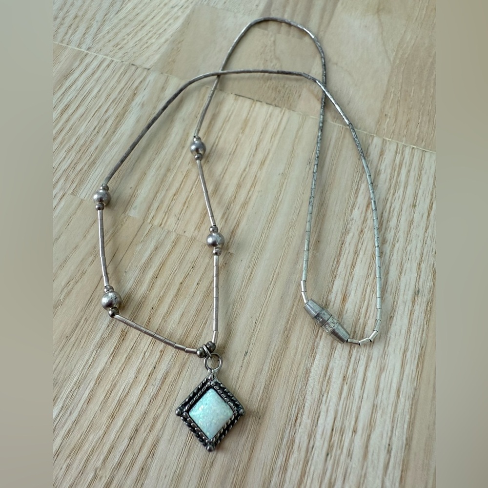 Sterling silver liquid silver opal pendant necklace